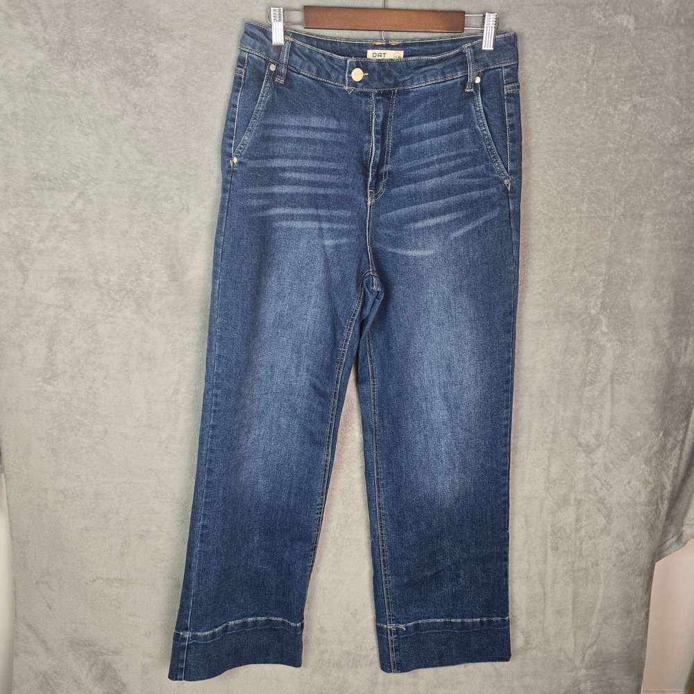 OAT New York Womens Wide Leg Cropped Jeans Blue Medium Wash Stretch Size 10/30